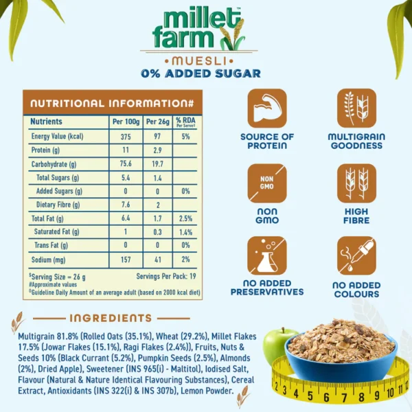 Millet Muesli - 0% Added Sugar, 500g - Image 3