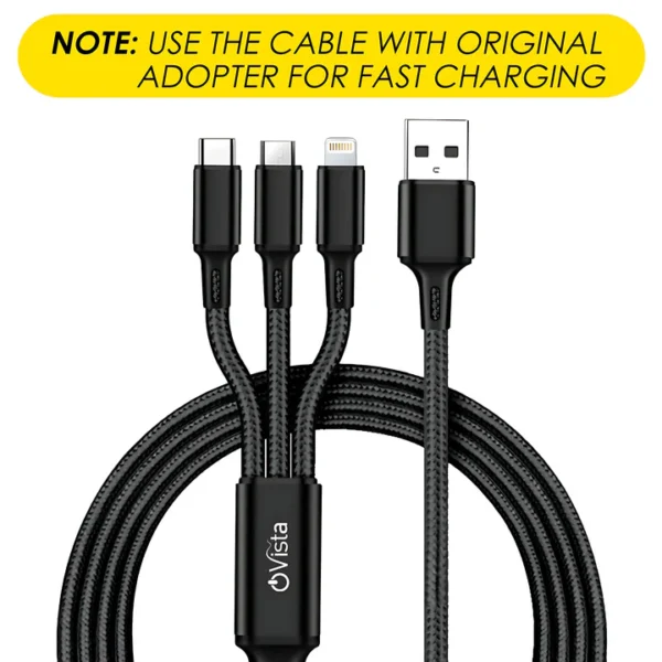 Ovista 4.5A Fast Charging 3 In 1 Braided data cable - Image 2